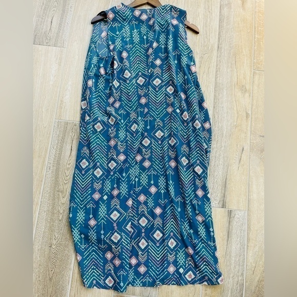 LulaRoe Joy Duster Sleeveless Vest Blue Pink Geometric Print Dotted Size M - Picture 2 of 4